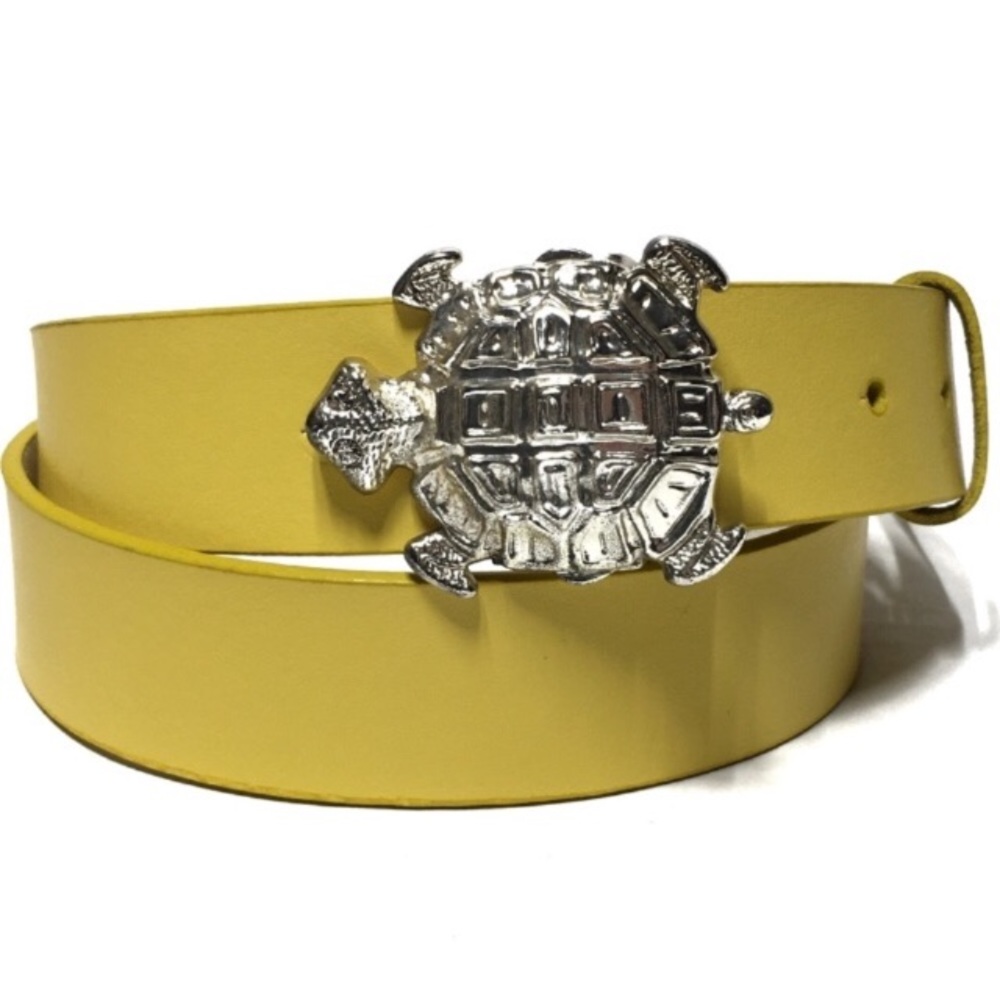 Another Line Inc Leather Belt Silver Turtle Buckle